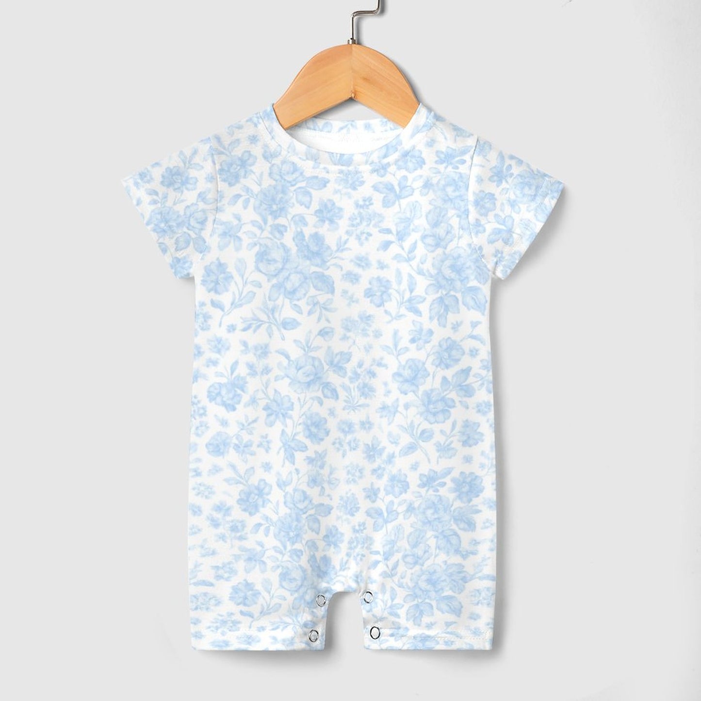180gsm faux cotton Short Sleeve Baby Bodysuit Romper Hydrangea
