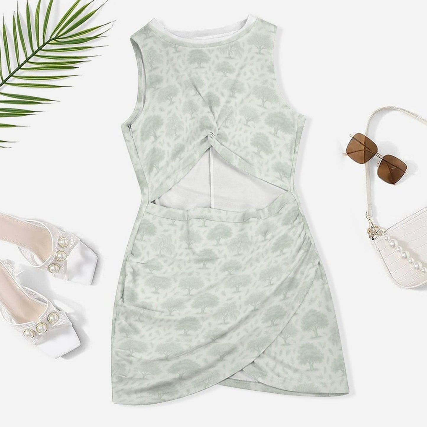 Cutout Bodycon Slim Fit Dress BEQ (All-Over Printing) Olive