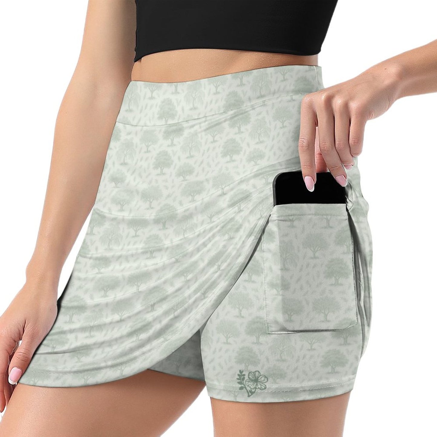 Anti-peep Skort with Pocket AMQ (All-over Printing) Olive White ffffff