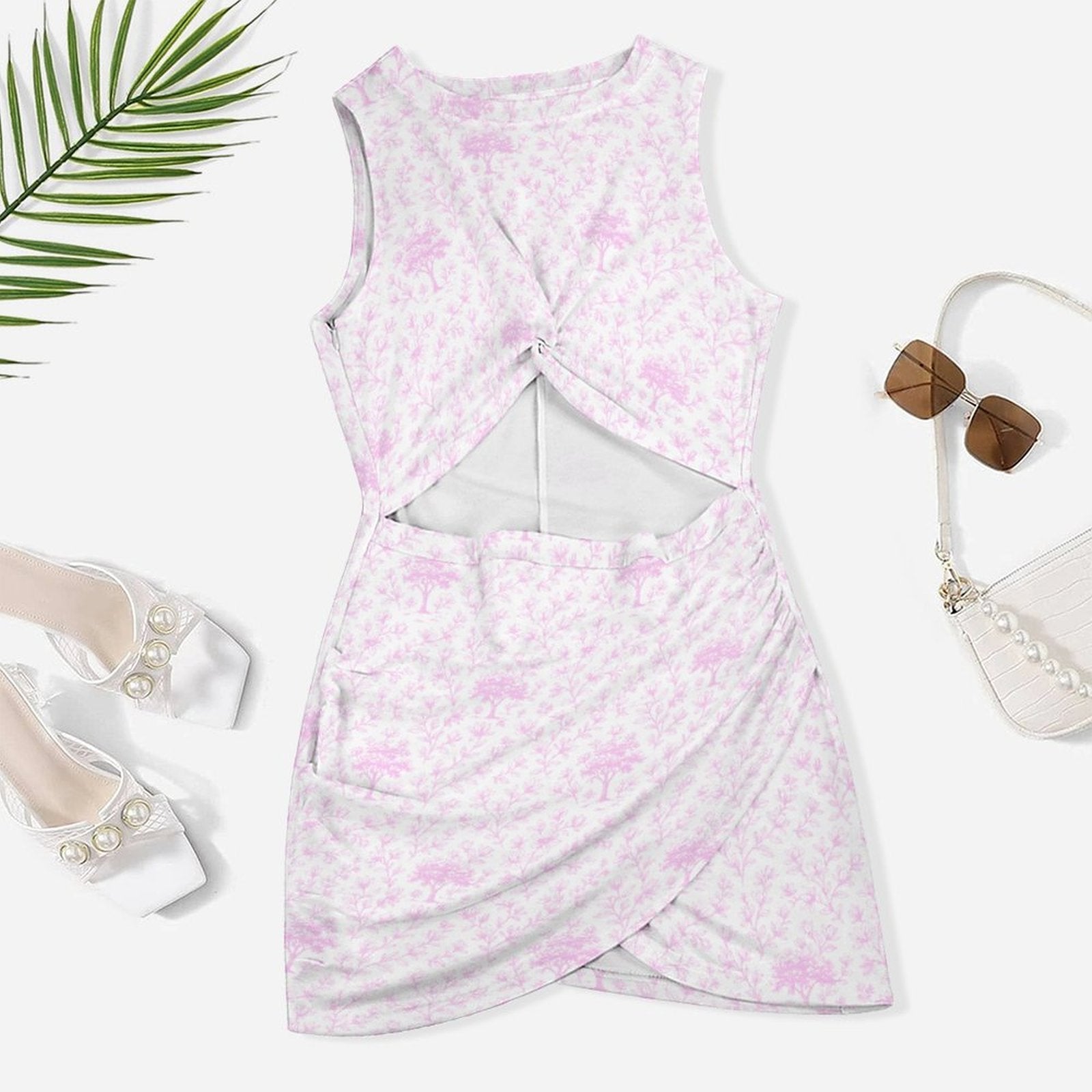 Cutout Bodycon Slim Fit Dress BEQ (All-Over Printing) Magnolia